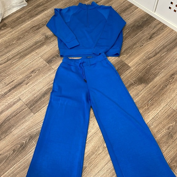 Vintage Havana Electric Blue 1/4 zip and wide leg pant set